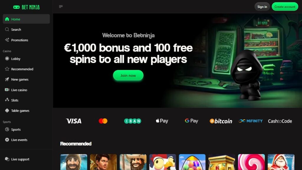 screenshot van betninja bookmaker zonder cruks